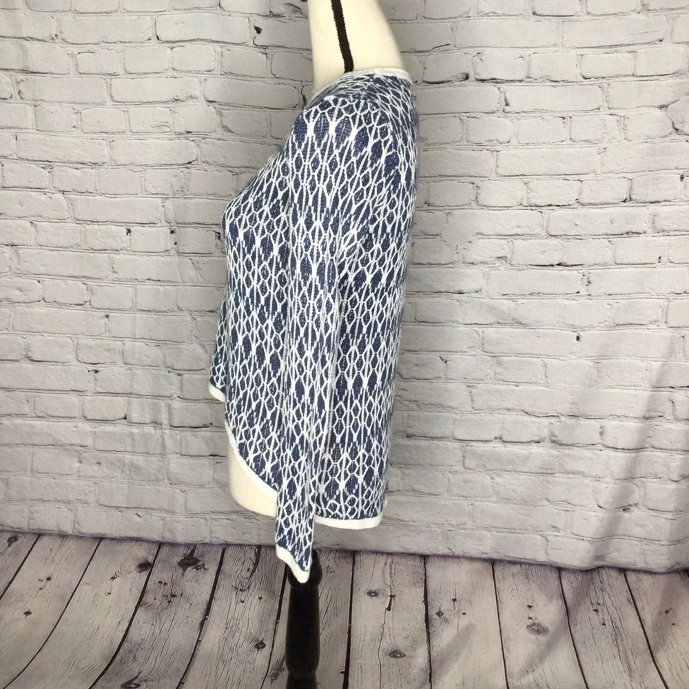 LOFT Blue and Ivory Linen Ikat Pullover Long Sleeve Sweater XSP